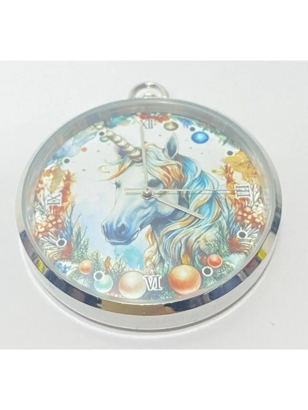 Horse Pocket Watch Clock Circular Majestic Pony Fairytale Handheld Watch, White